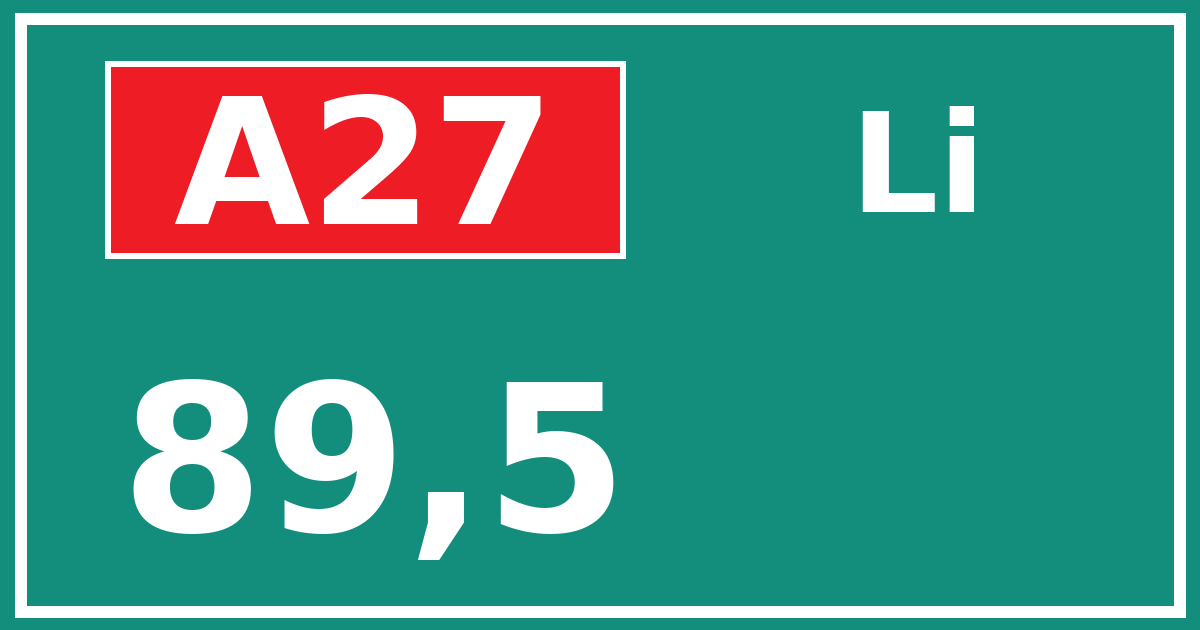 Hectometerbord A27 89,5 zijde Li
