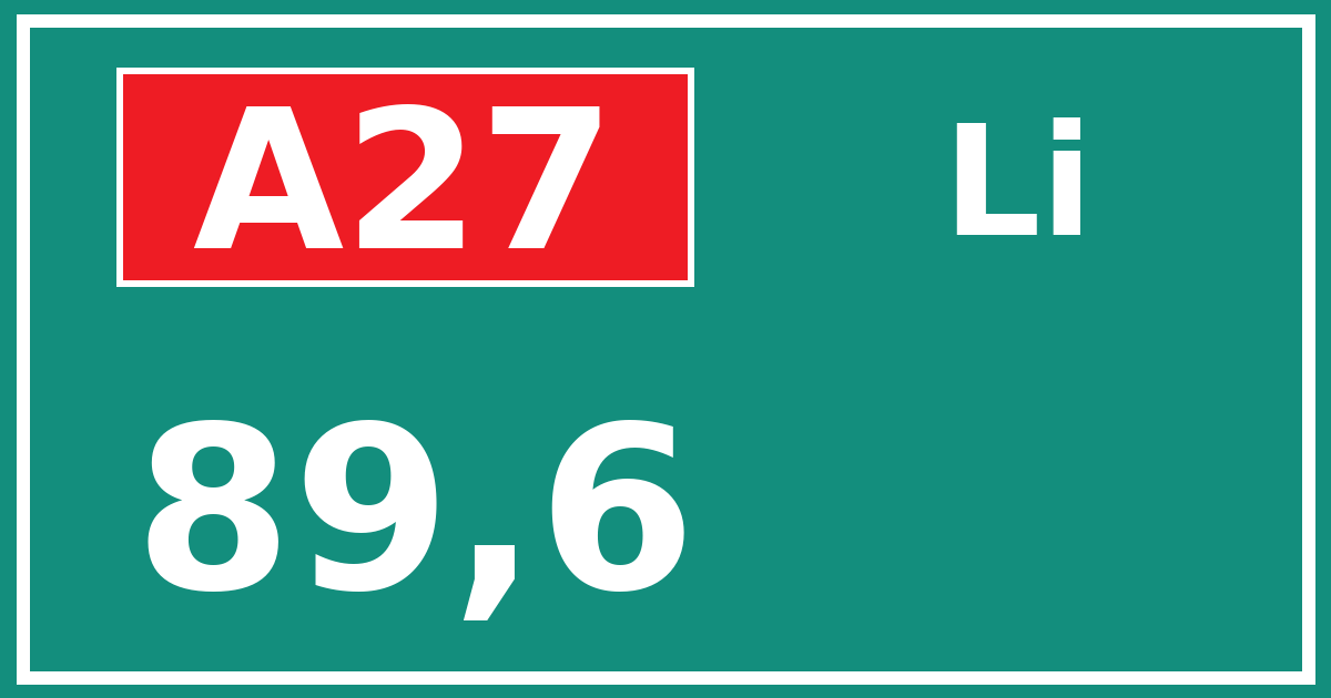 Hectometerbord A27 89,6 zijde Li