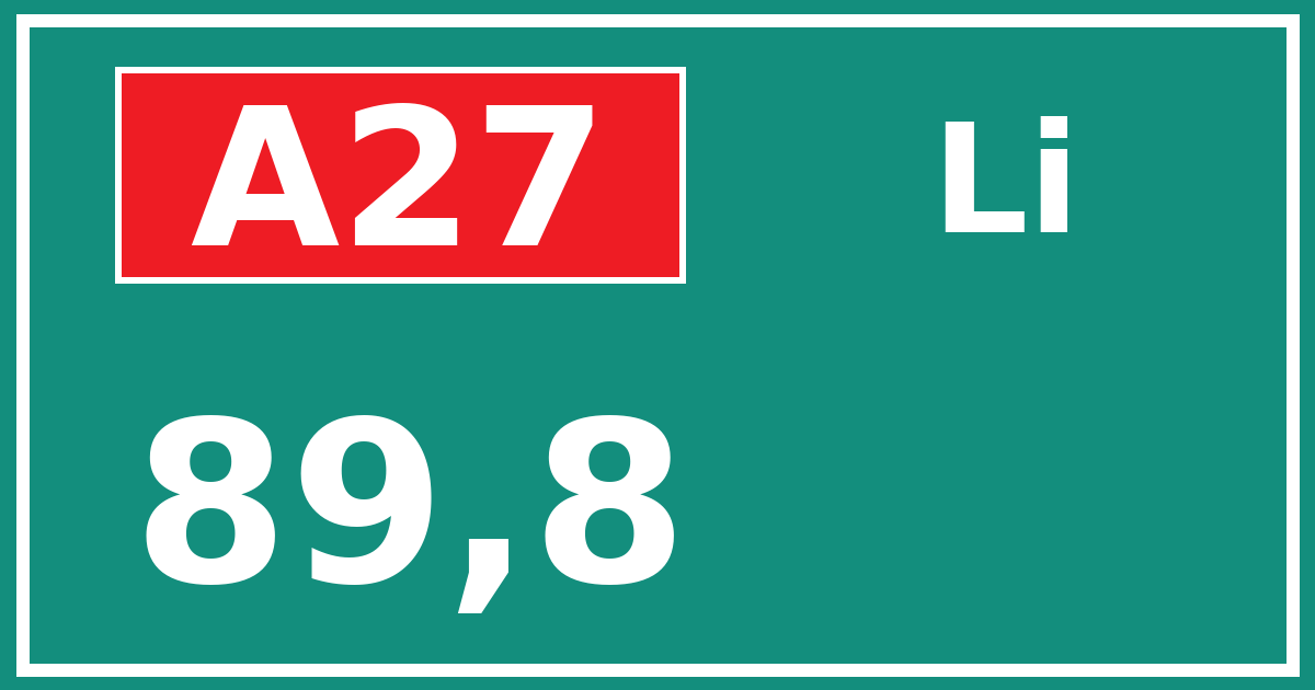 Hectometerbord A27 89,8 zijde Li