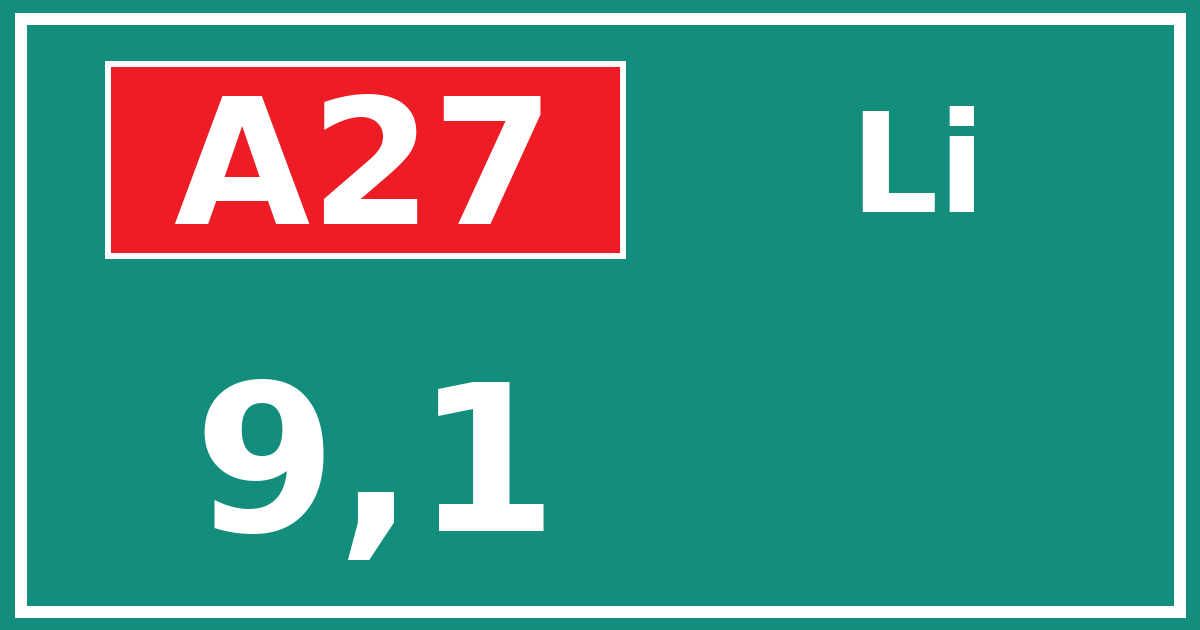 Hectometerbord A27 9,1 zijde Li
