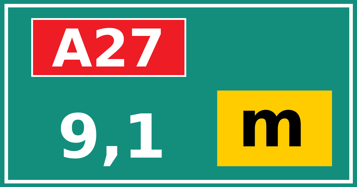 Hectometerbord A27 9,1 letter m
