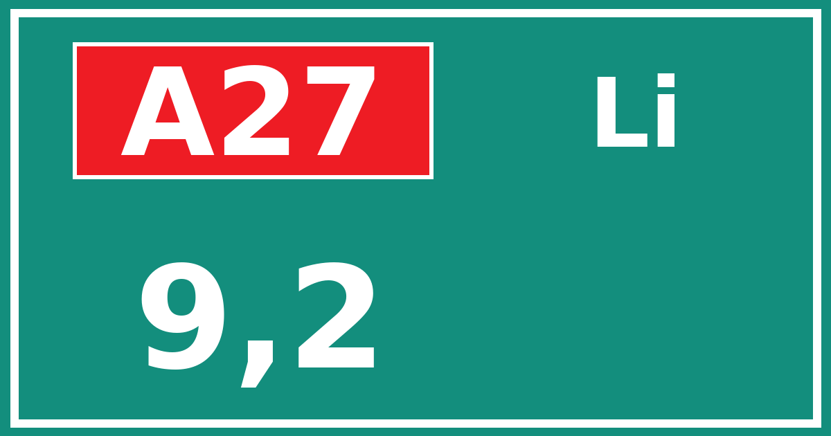 Hectometerbord A27 9,2 zijde Li