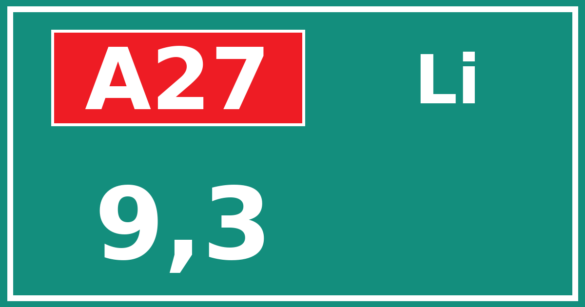 Hectometerbord A27 9,3 zijde Li