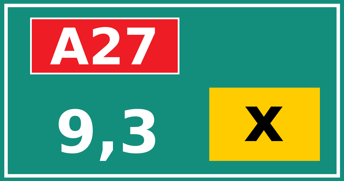Hectometerbord A27 9,3 letter x
