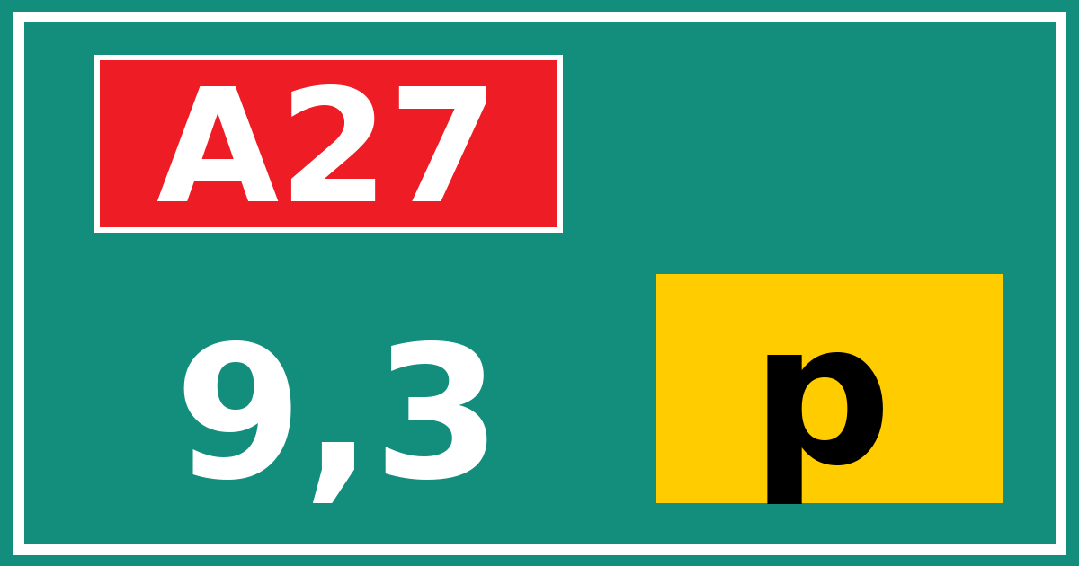 Hectometerbord A27 9,3 letter p