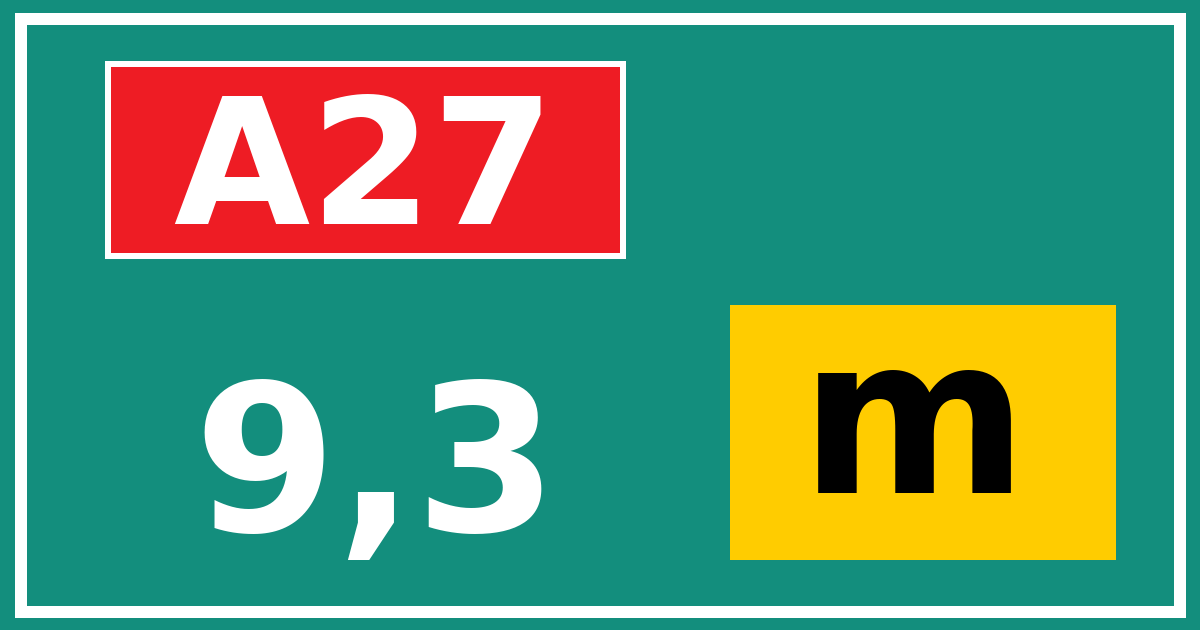 Hectometerbord A27 9,3 letter m