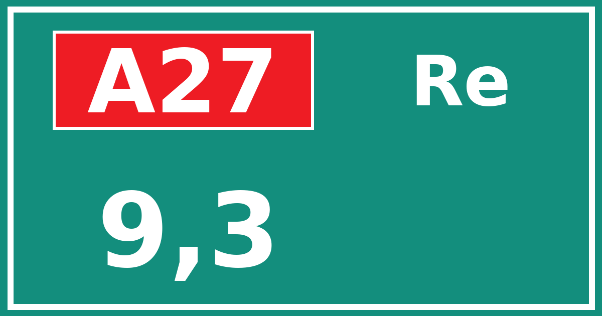Hectometerbord A27 9,3 zijde Re