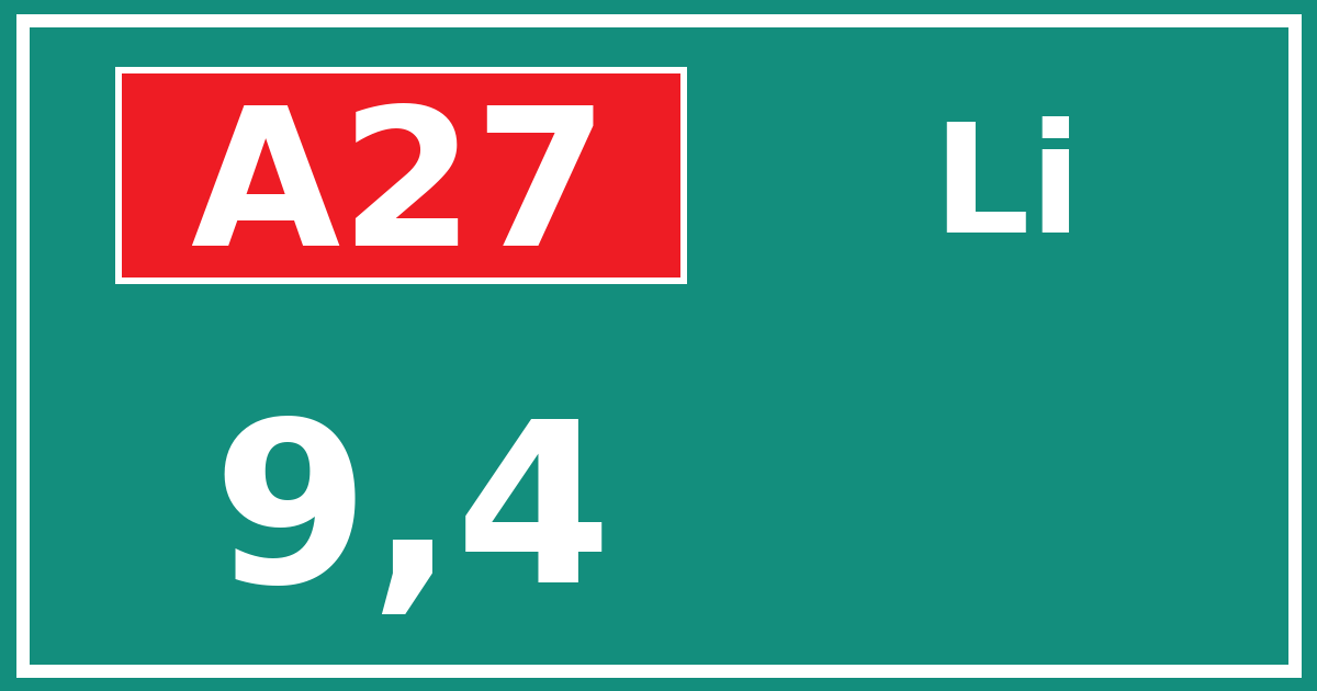 Hectometerbord A27 9,4 zijde Li