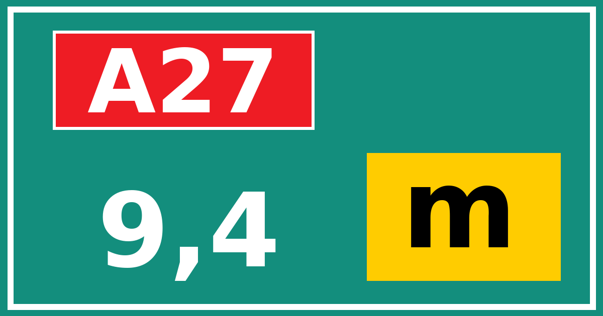 Hectometerbord A27 9,4 letter m