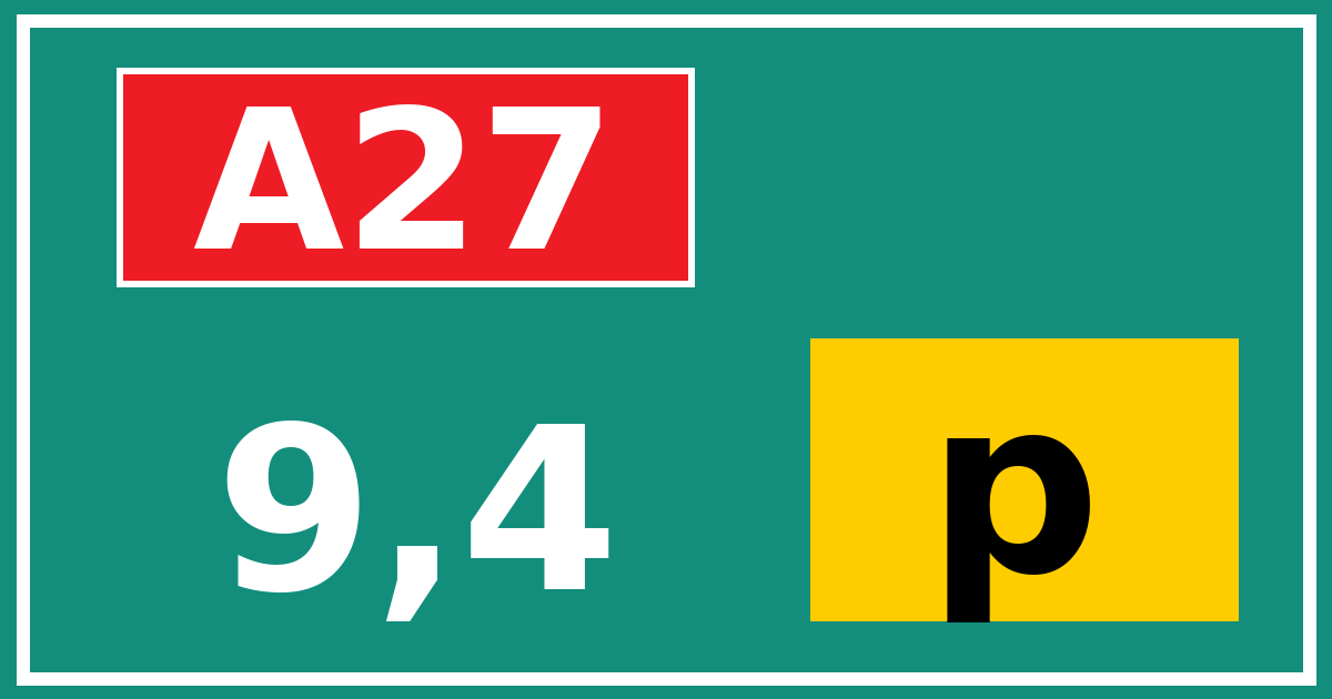 Hectometerbord A27 9,4 letter p