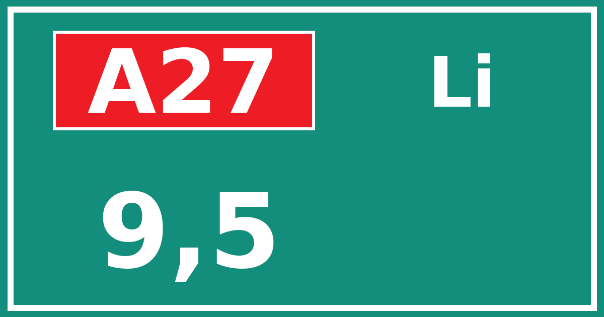 Hectometerbord A27 9,5 zijde Li