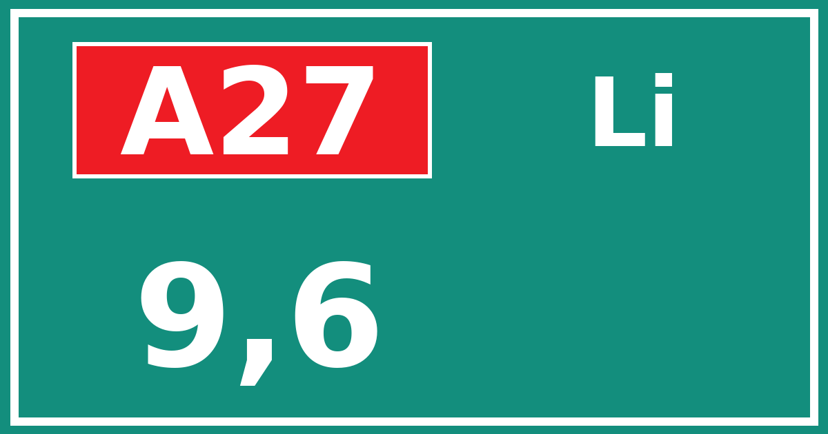 Hectometerbord A27 9,6 zijde Li