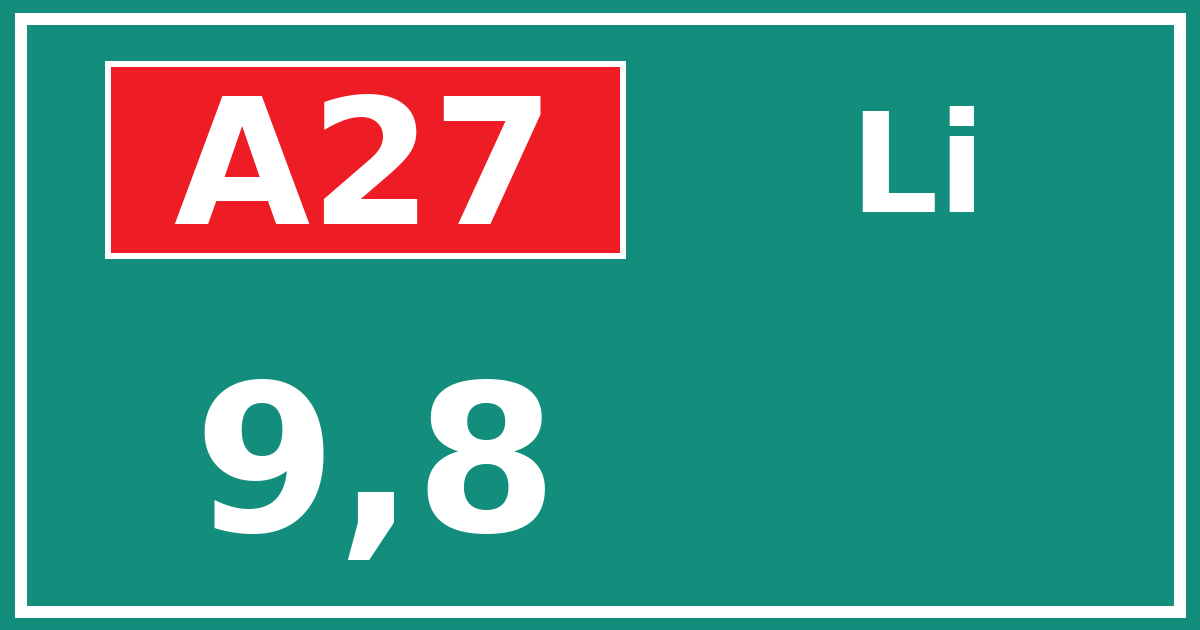 Hectometerbord A27 9,8 zijde Li