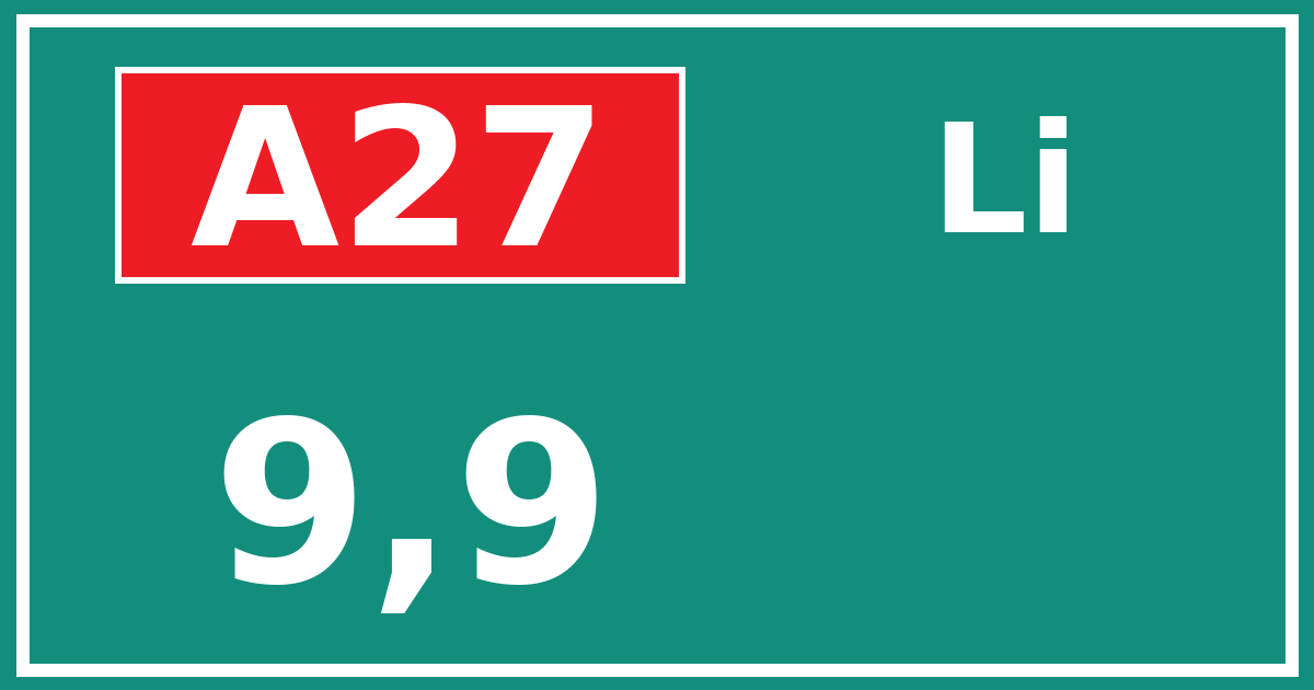 Hectometerbord A27 9,9 zijde Li