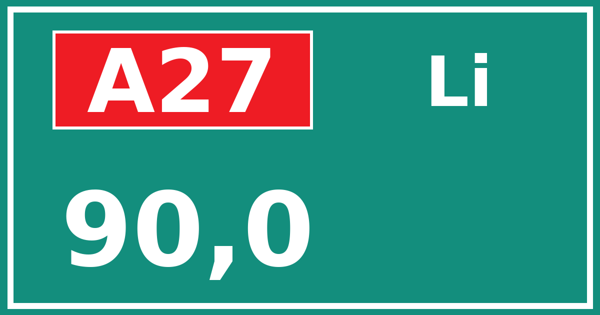 Hectometerbord A27 90,0 zijde Li