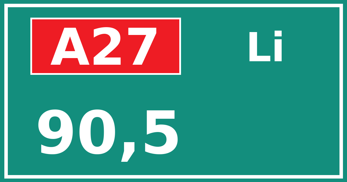 Hectometerbord A27 90,5 zijde Li
