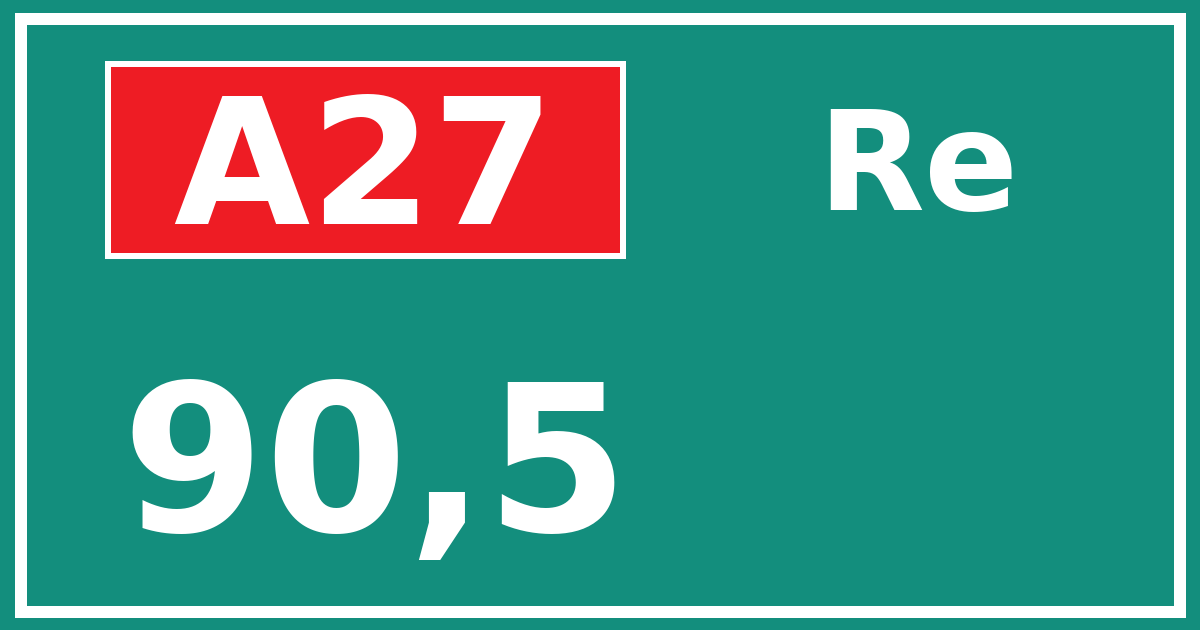 Hectometerbord A27 90,5 zijde Re
