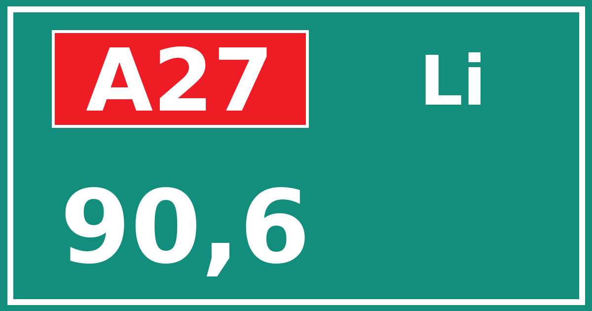 Hectometerbord A27 90,6 zijde Li