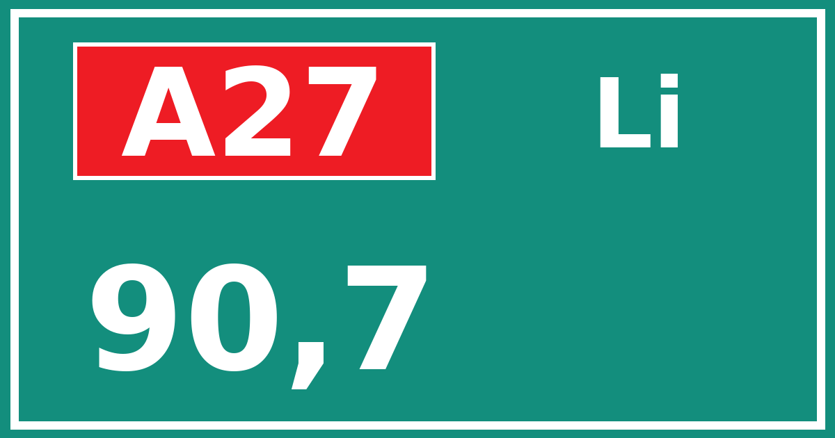 Hectometerbord A27 90,7 zijde Li