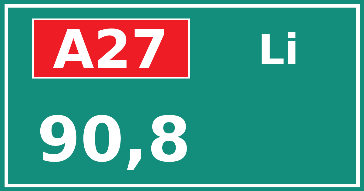 Hectometerbord A27 90,8 zijde Li
