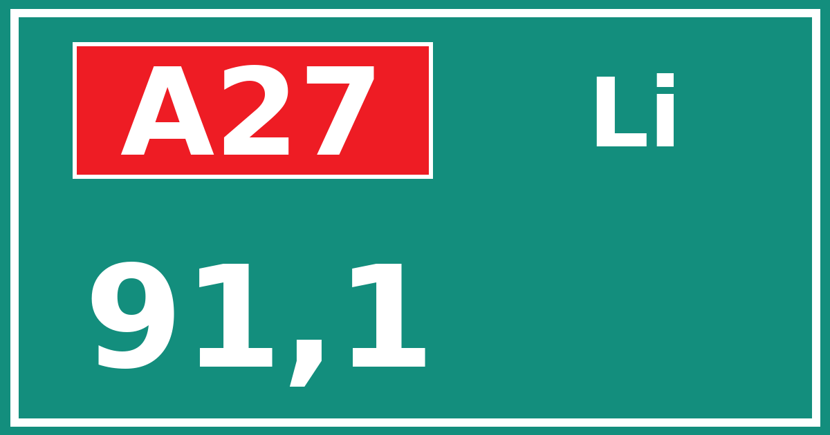 Hectometerbord A27 91,1 zijde Li
