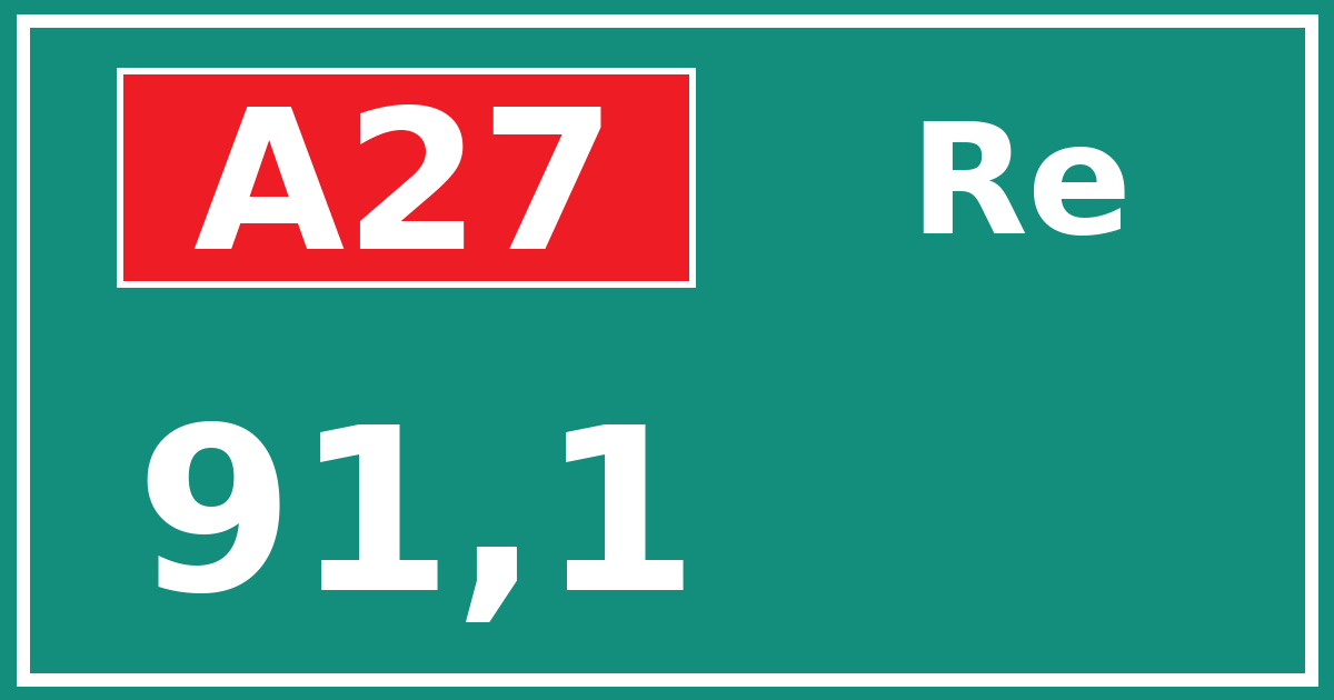 Hectometerbord A27 91,1 zijde Re