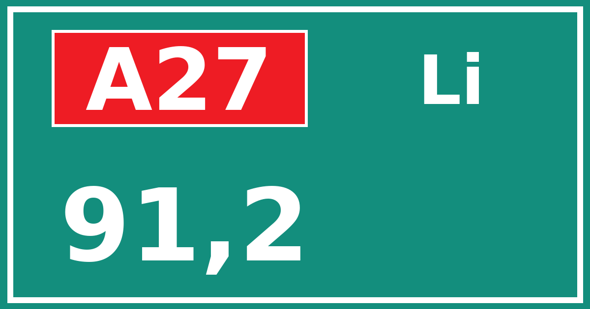 Hectometerbord A27 91,2 zijde Li