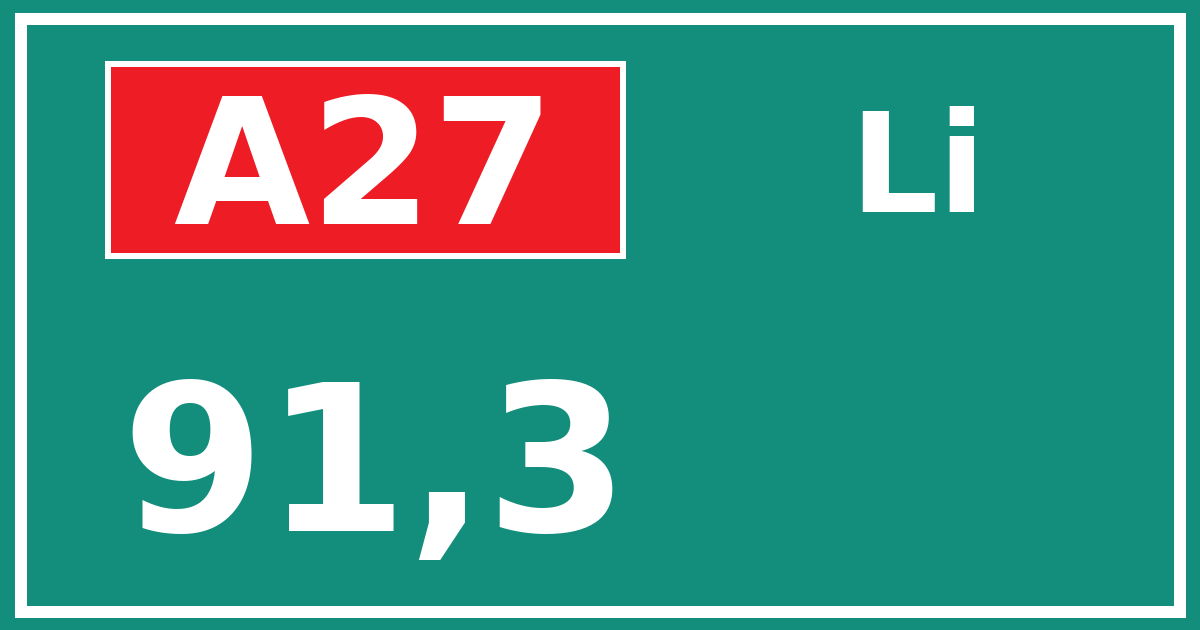 Hectometerbord A27 91,3 zijde Li