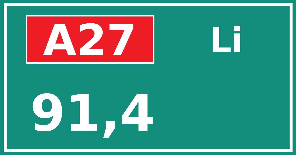 Hectometerbord A27 91,4 zijde Li