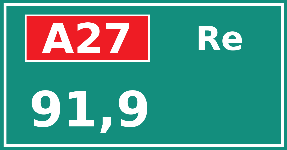 Hectometerbord A27 91,9 zijde Re