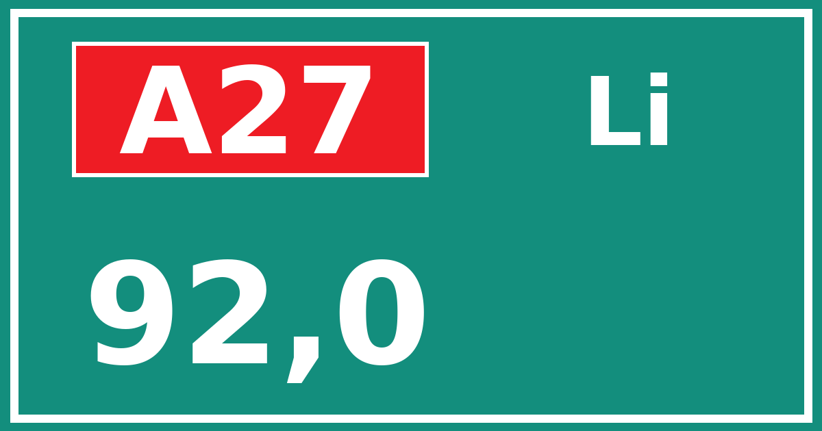 Hectometerbord A27 92,0 zijde Li