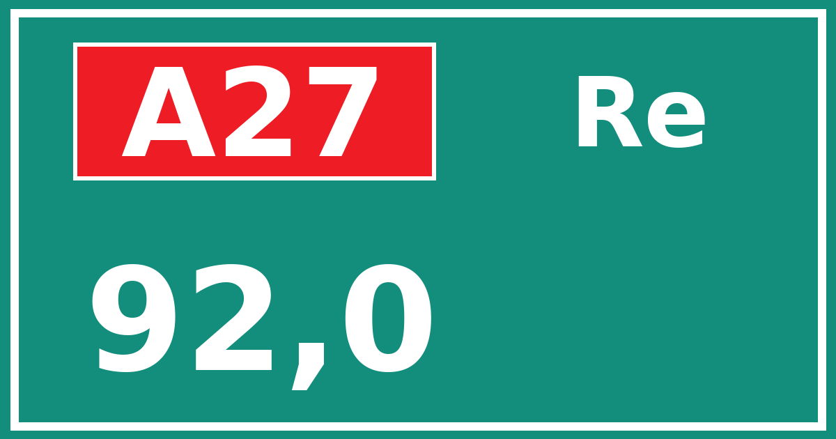 Hectometerbord A27 92,0 zijde Re