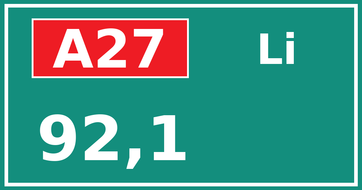 Hectometerbord A27 92,1 zijde Li