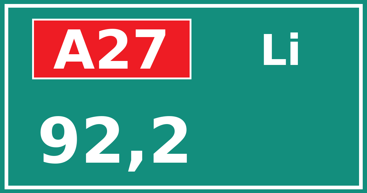Hectometerbord A27 92,2 zijde Li