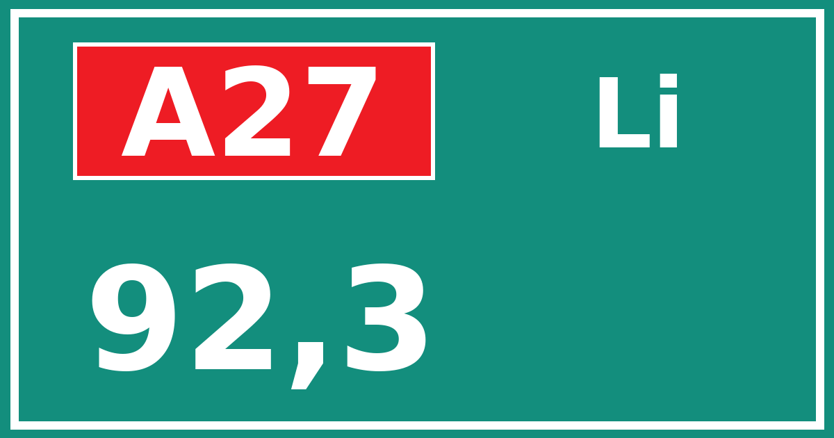 Hectometerbord A27 92,3 zijde Li