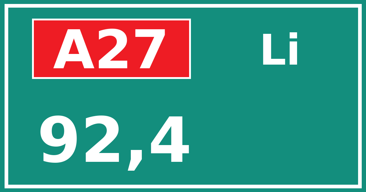 Hectometerbord A27 92,4 zijde Li