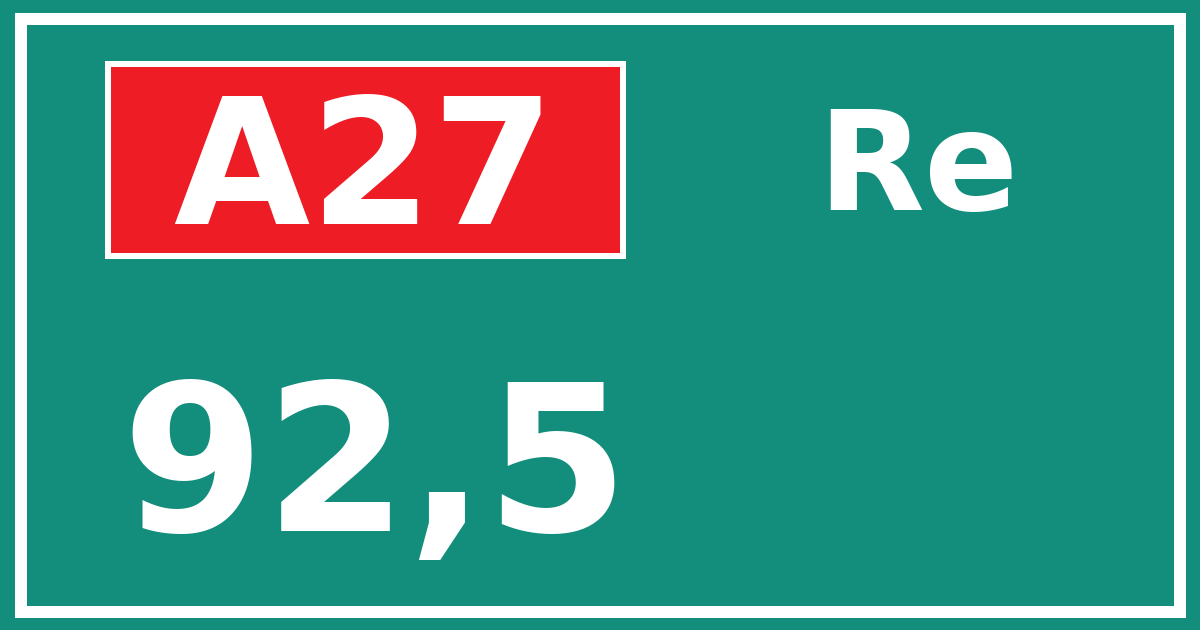 Hectometerbord A27 92,5 zijde Re