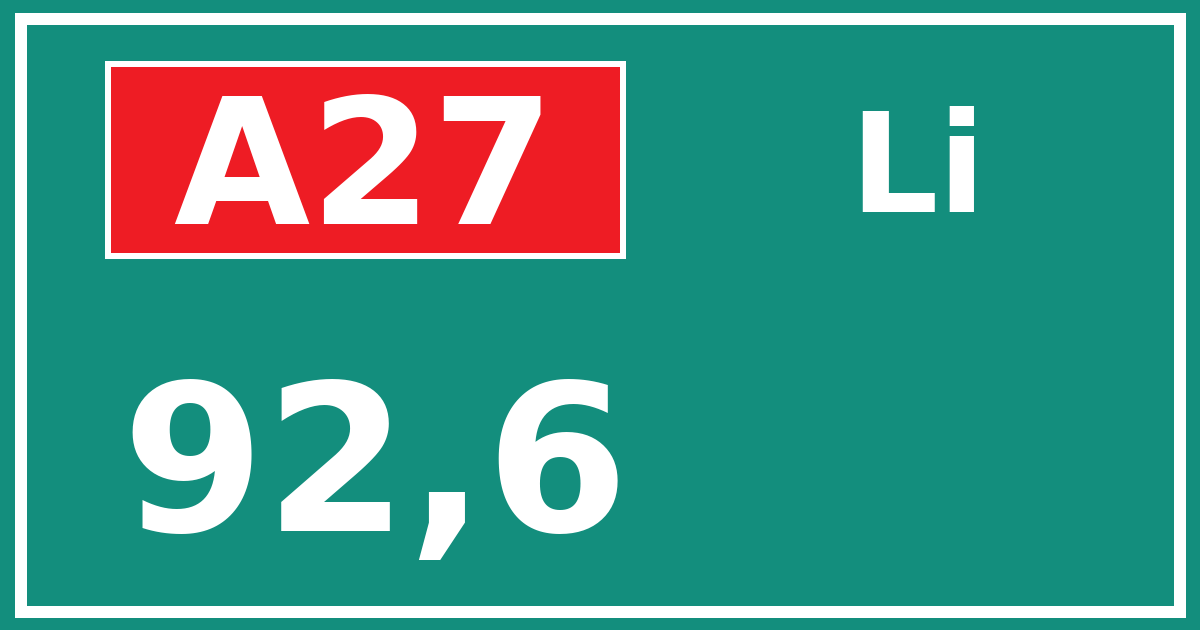 Hectometerbord A27 92,6 zijde Li