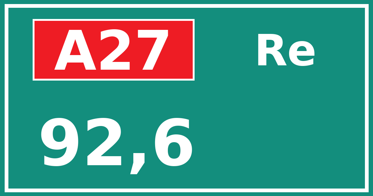 Hectometerbord A27 92,6 zijde Re