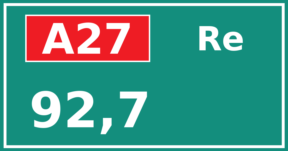 Hectometerbord A27 92,7 zijde Re