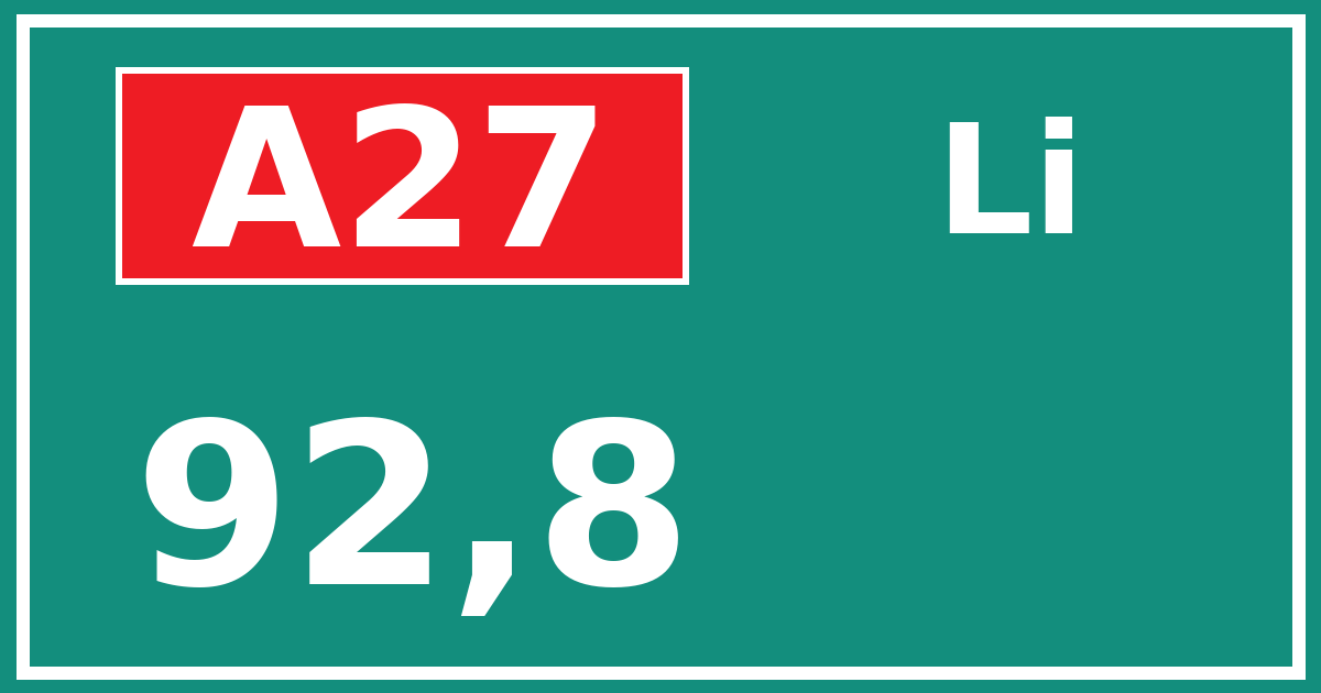 Hectometerbord A27 92,8 zijde Li