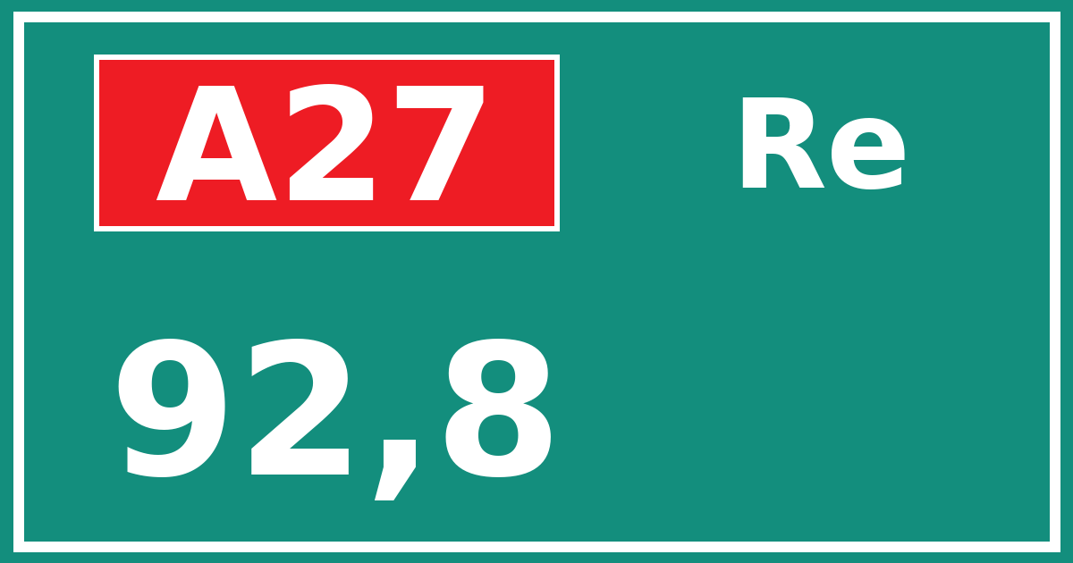 Hectometerbord A27 92,8 zijde Re