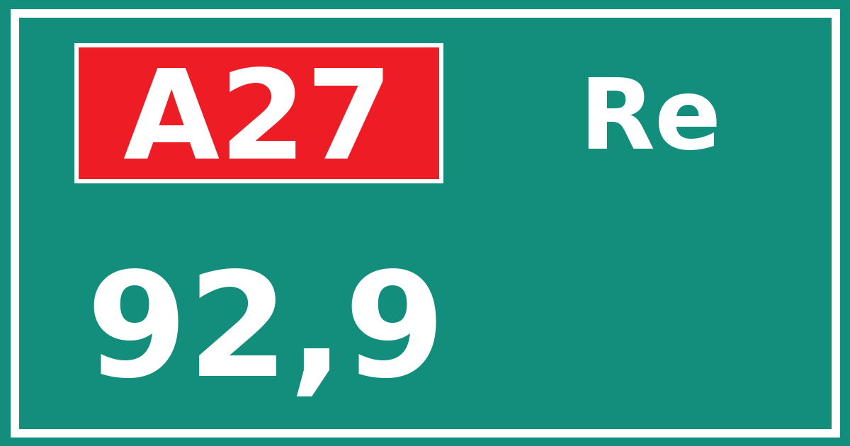Hectometerbord A27 92,9 zijde Re