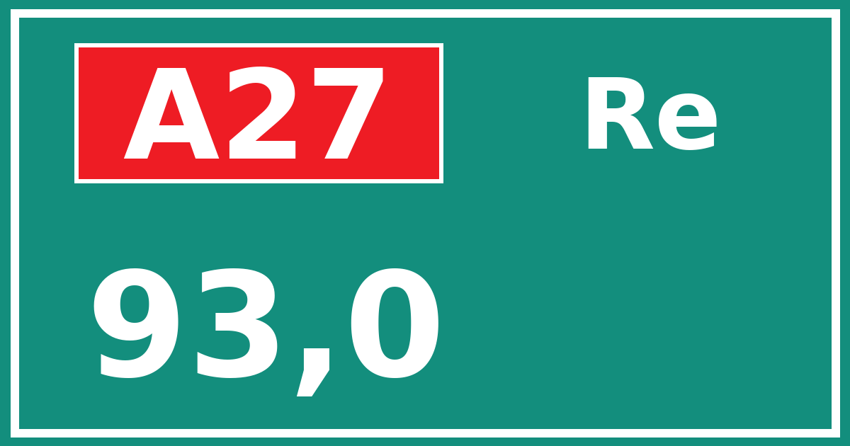 Hectometerbord A27 93,0 zijde Re