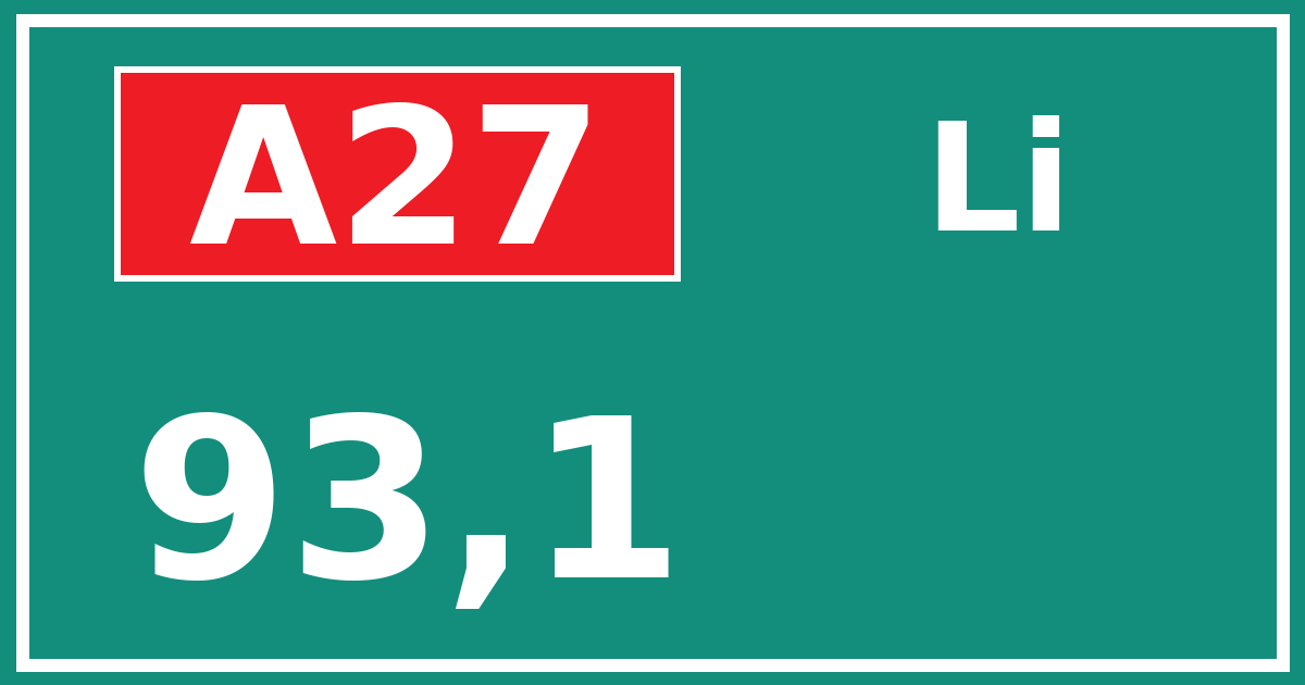 Hectometerbord A27 93,1 zijde Li