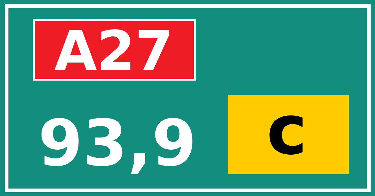 Hectometerbord A27 93,9 letter c