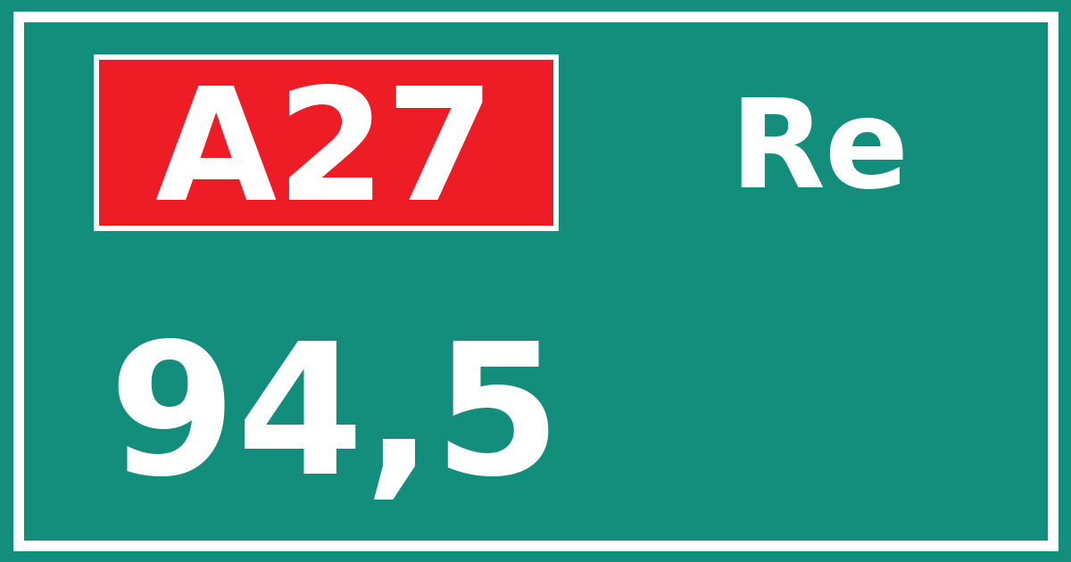Hectometerbord A27 94,5 zijde Re
