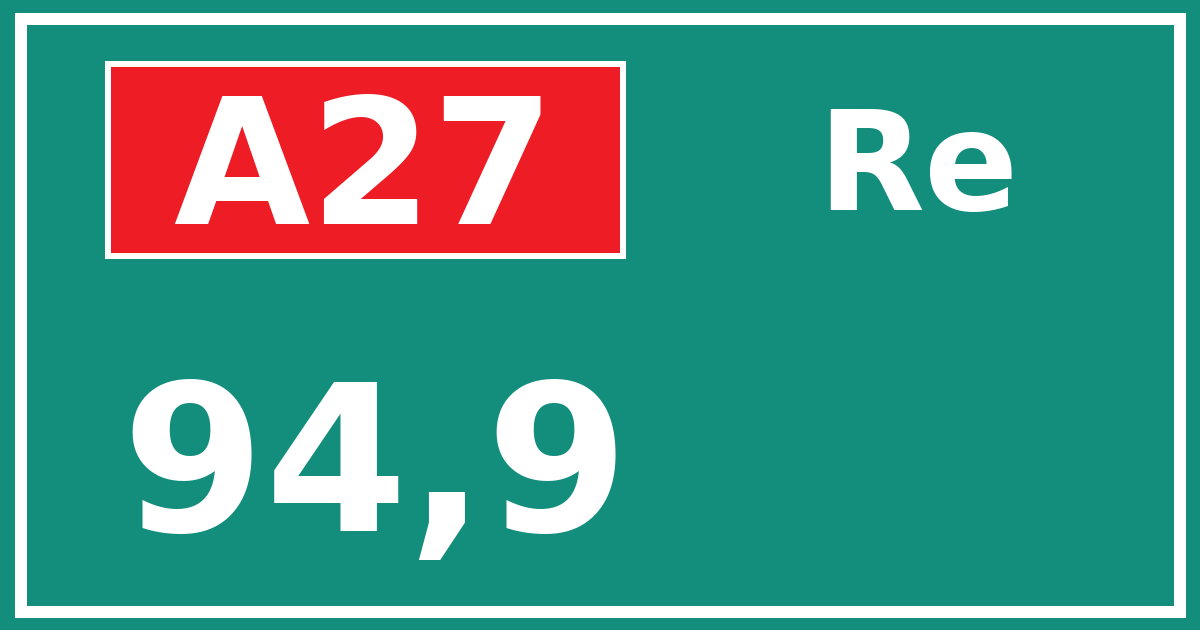Hectometerbord A27 94,9 zijde Re