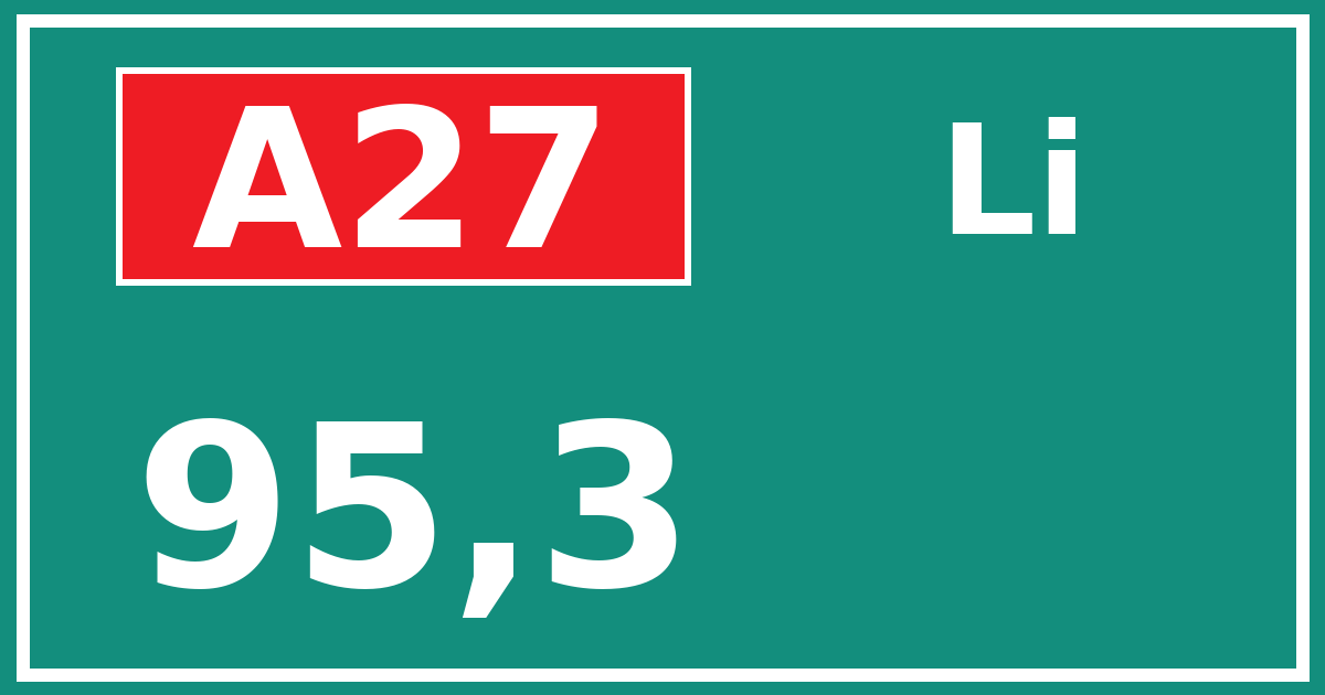 Hectometerbord A27 95,3 zijde Li