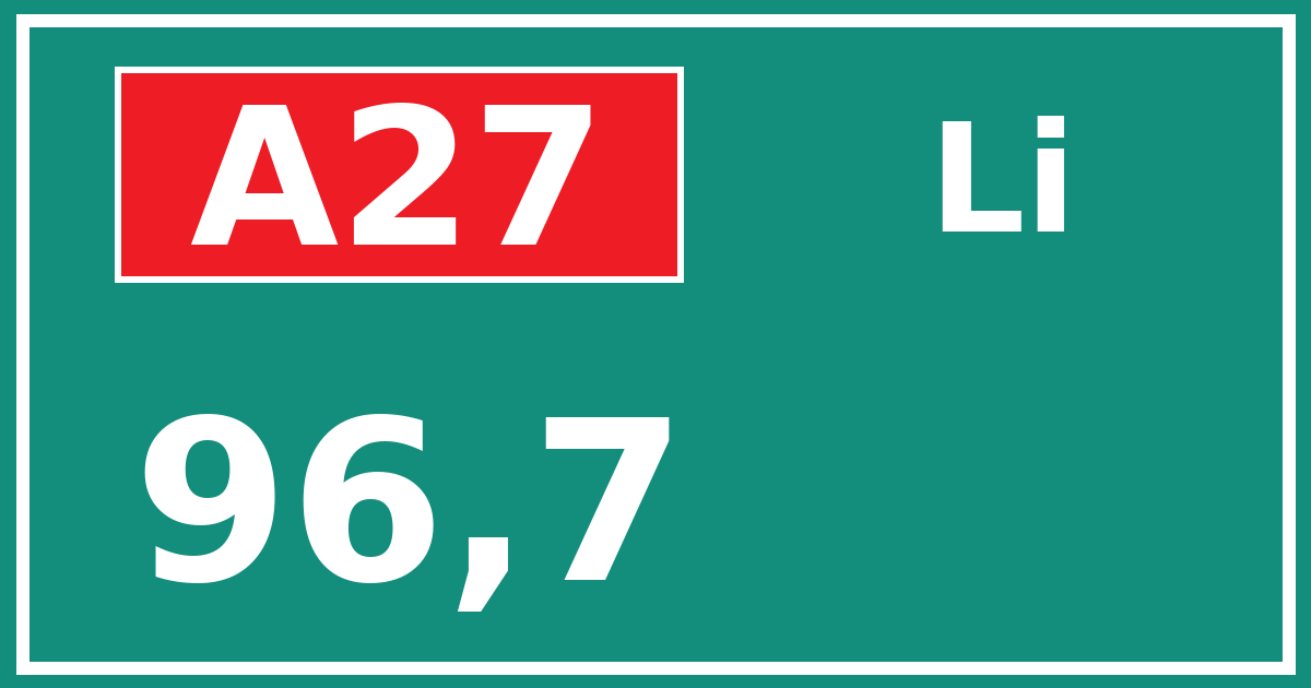 Hectometerbord A27 96,7 zijde Li